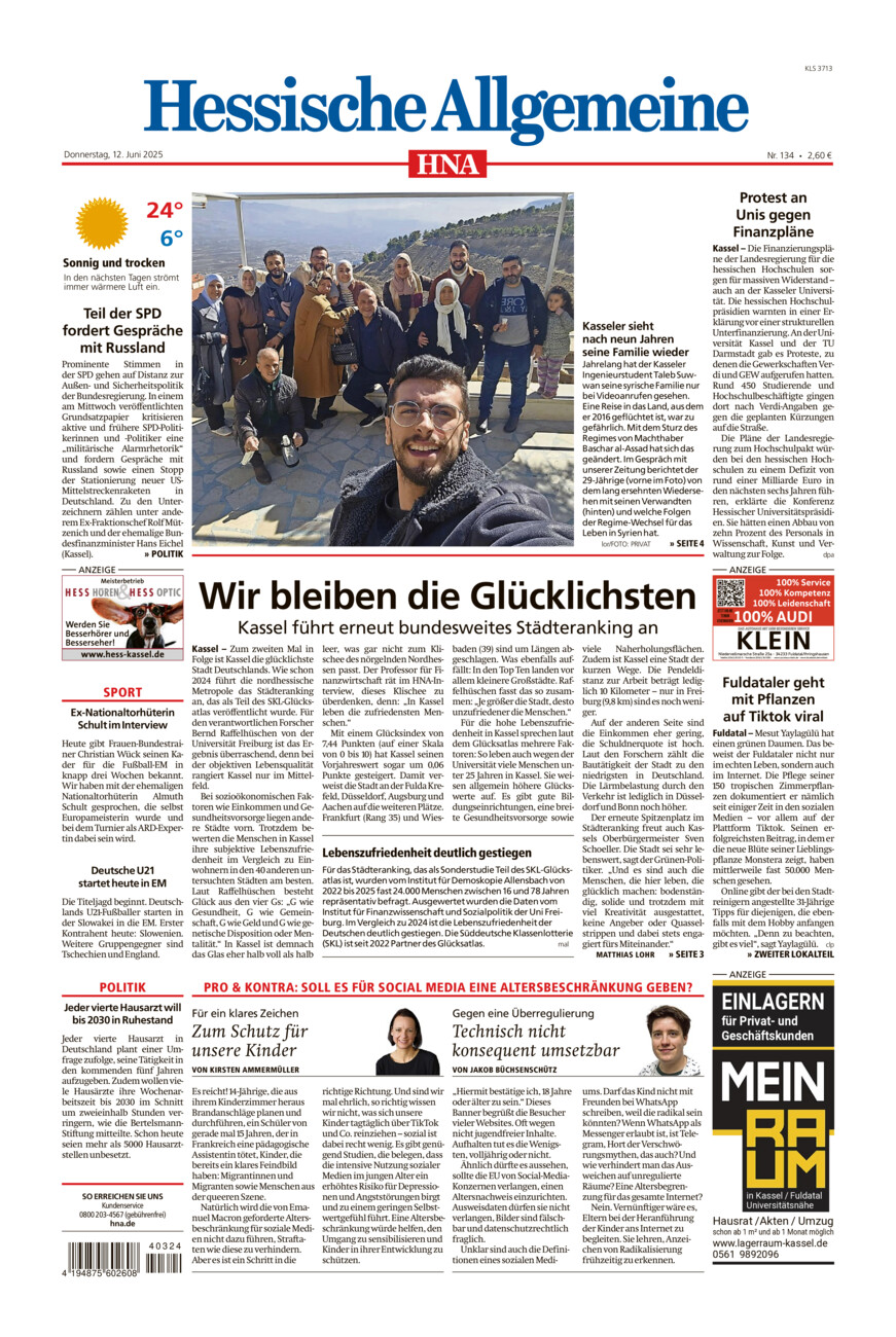 Hessische Allgemeine (Kassel-Süd) vom Donnerstag, 12.06.2025
