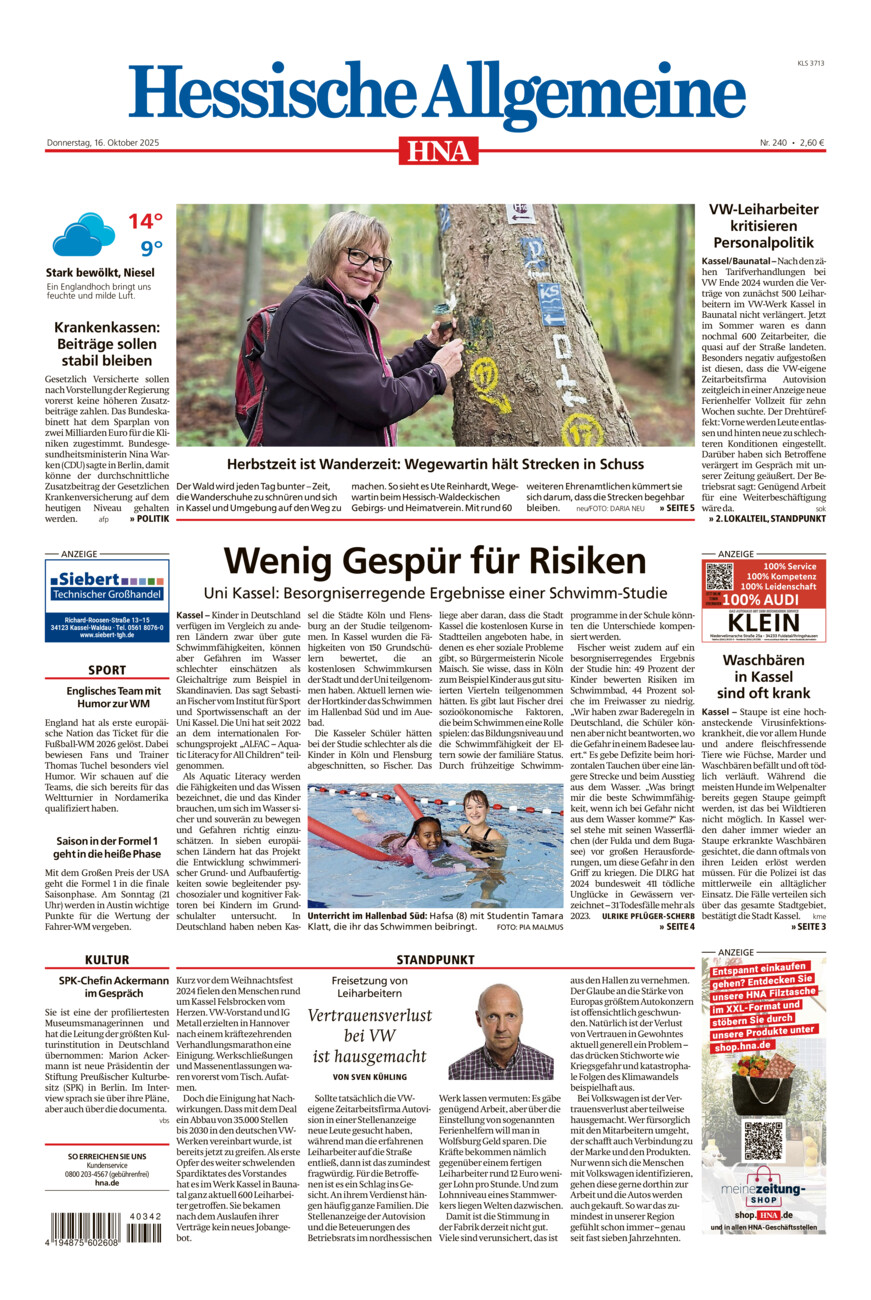 Hessische Allgemeine (Kassel-Süd) vom Donnerstag, 16.10.2025