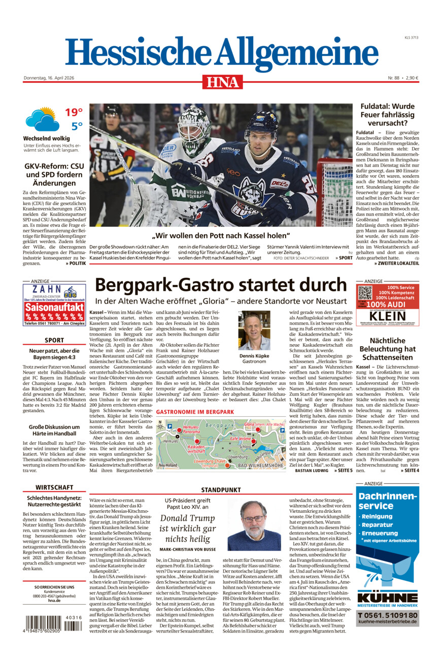 Hessische Allgemeine (Kassel-Süd) vom Donnerstag, 16.04.2026