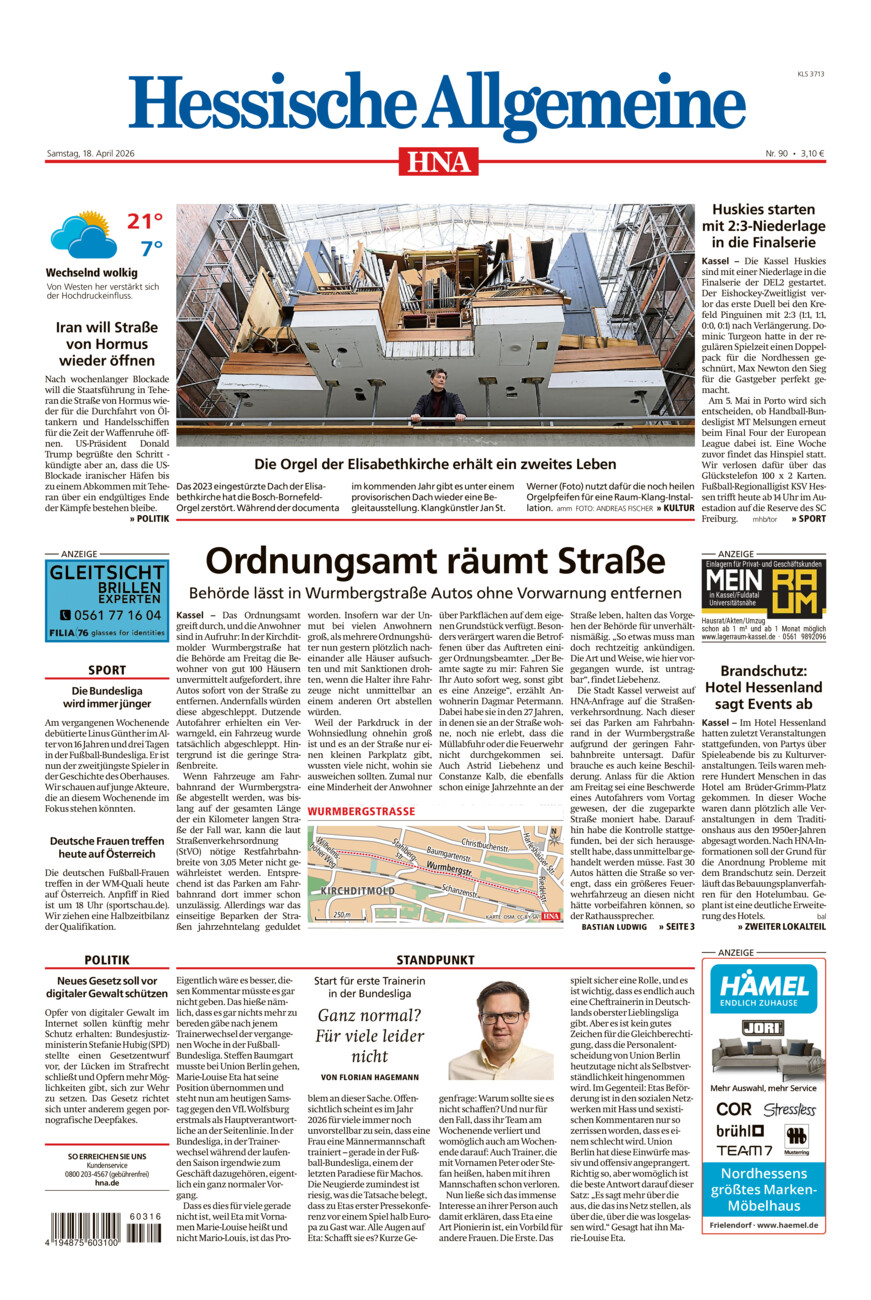 Hessische Allgemeine (Kassel-Süd) vom Samstag, 18.04.2026