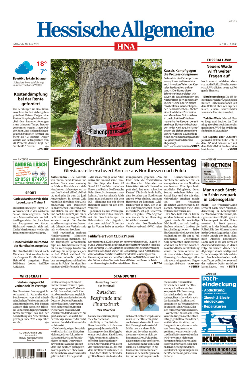 Hessische Allgemeine (Kassel-Süd) vom Mittwoch, 10.06.2026