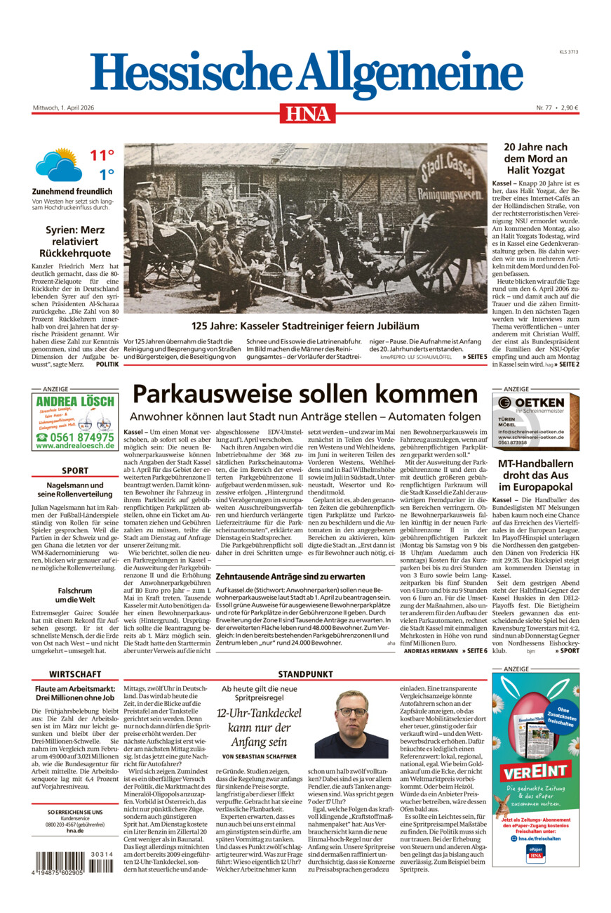 Hessische Allgemeine (Kassel-Süd) vom Mittwoch, 01.04.2026