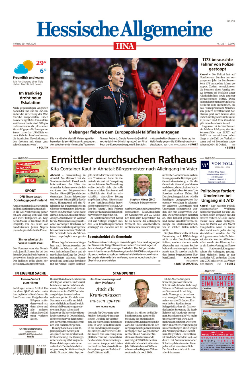 Hessische Allgemeine (Kassel-Süd) vom Freitag, 29.05.2026