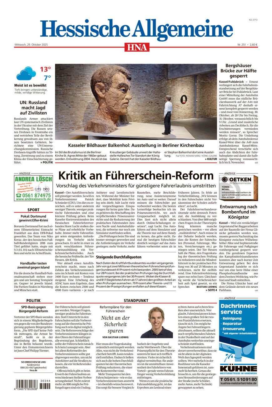 Hessische Allgemeine (Kassel-Süd) vom Mittwoch, 29.10.2025