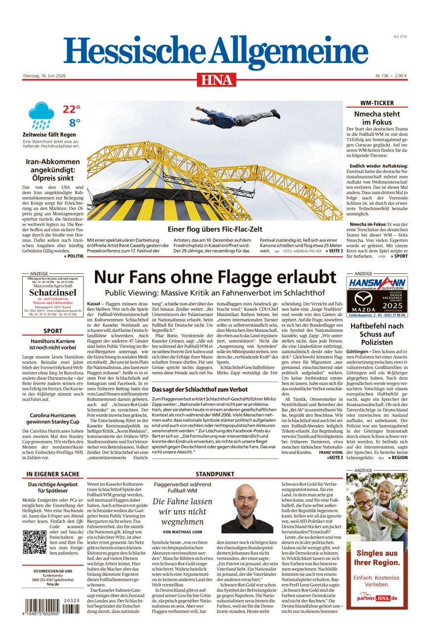 Hessische Allgemeine (Kassel-Süd) vom Dienstag, 16.06.2026