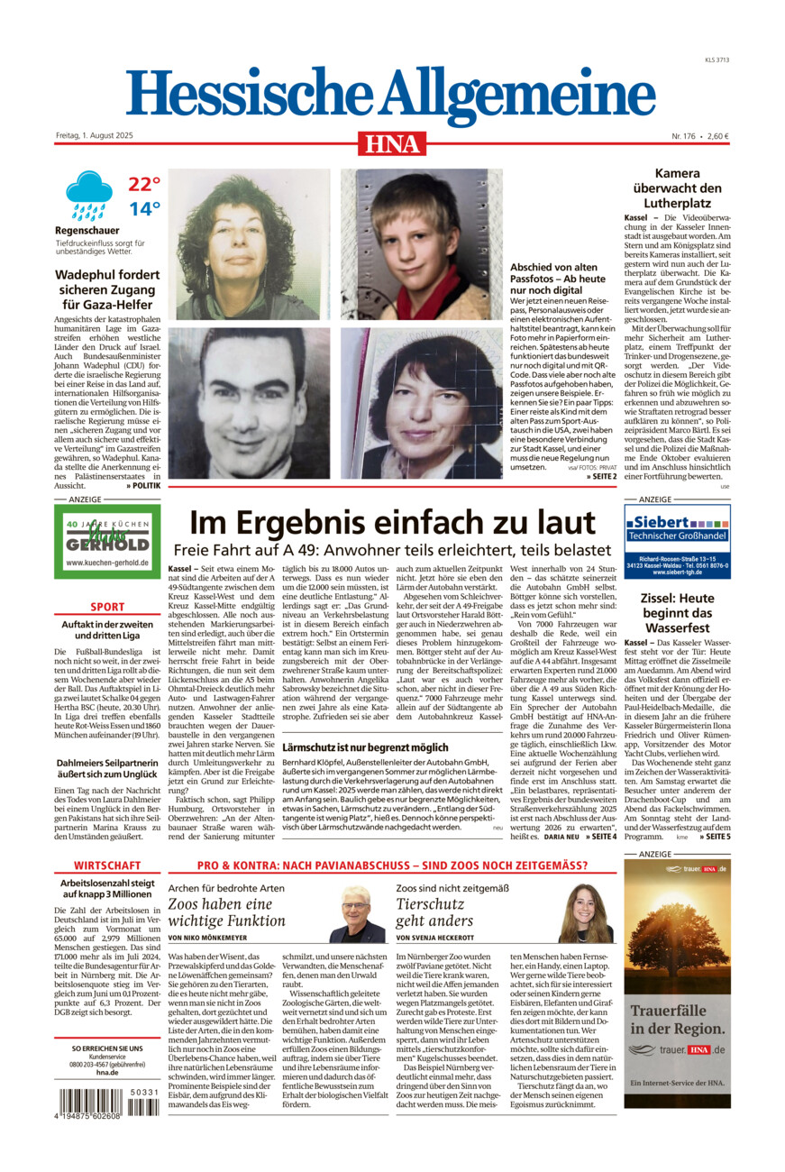 Hessische Allgemeine (Kassel-Süd) vom Freitag, 01.08.2025