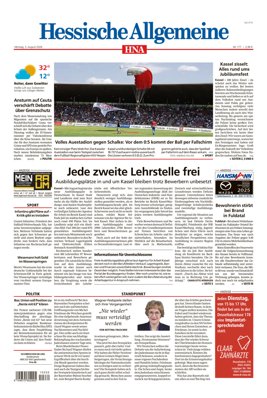 Hessische Allgemeine (Kassel-Süd) vom Montag, 03.08.2026