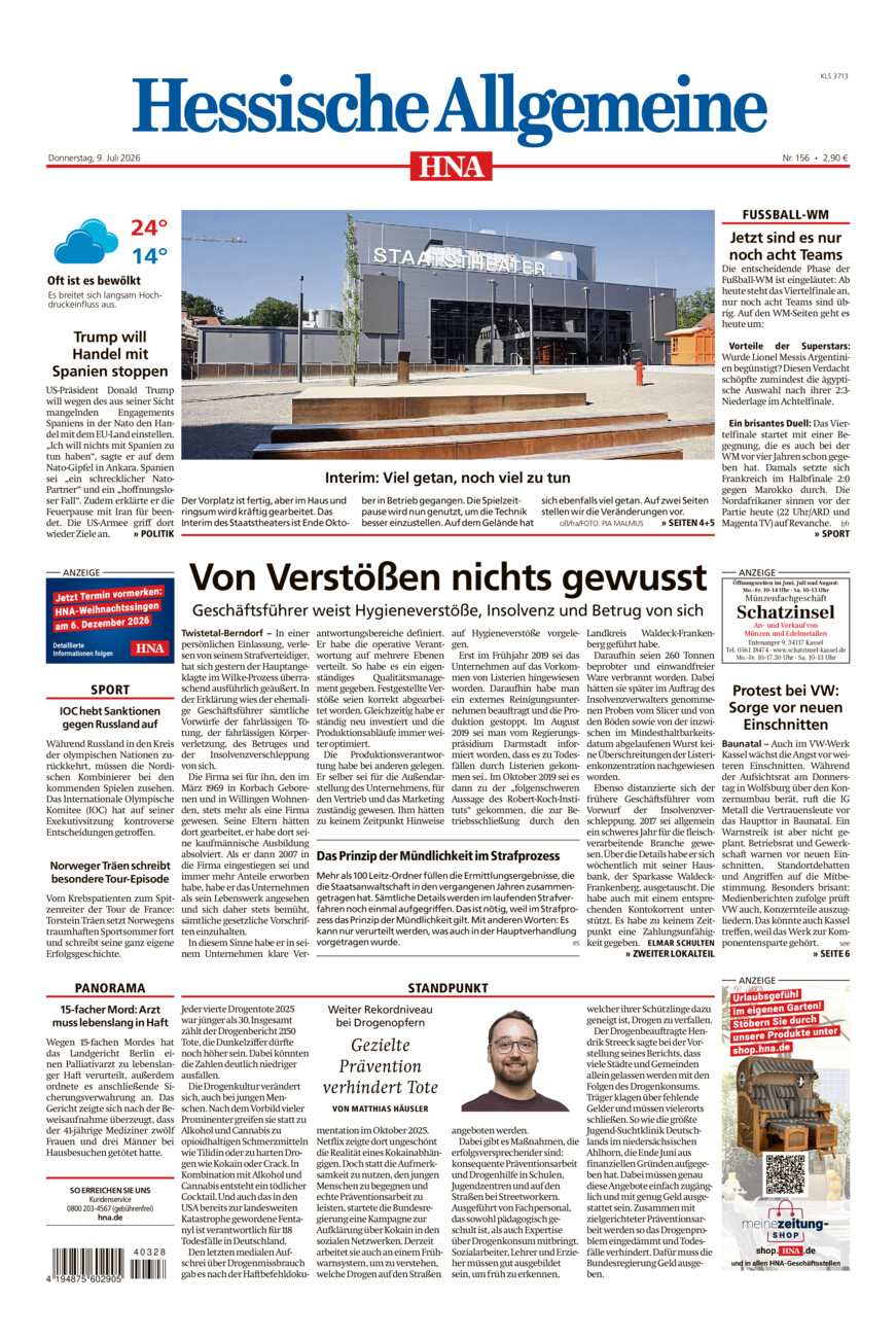 Hessische Allgemeine (Kassel-Süd) vom Donnerstag, 09.07.2026