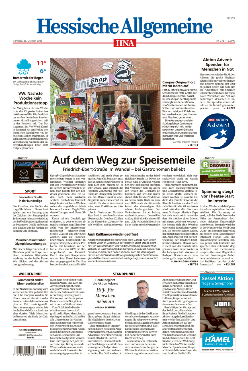 Hessische Allgemeine (Kassel-Süd) vom Samstag, 25.10.2025