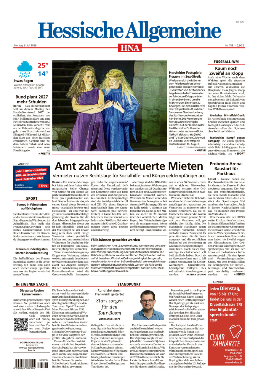 Hessische Allgemeine (Kassel-Süd) vom Montag, 06.07.2026
