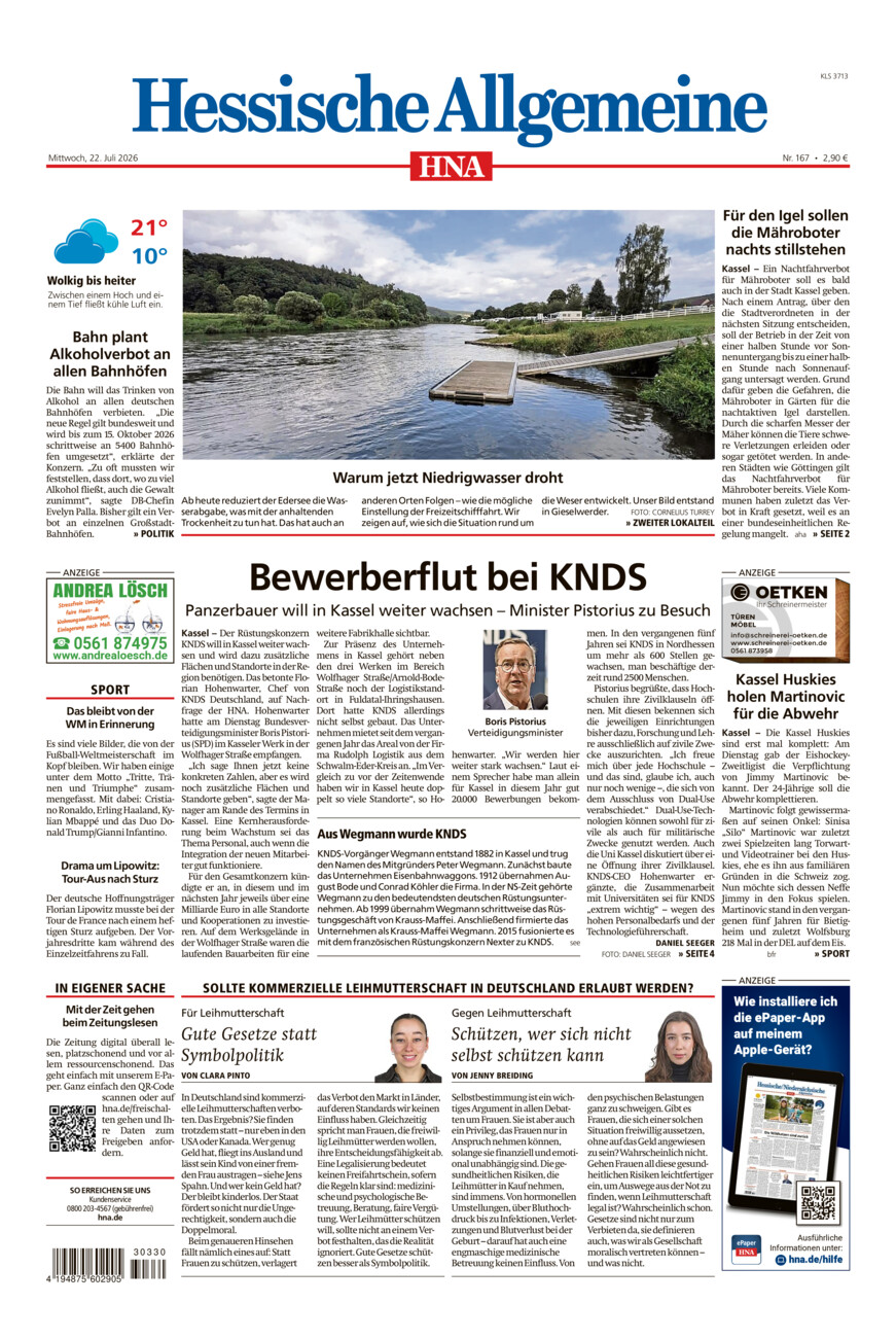 Hessische Allgemeine (Kassel-Süd) vom Mittwoch, 22.07.2026
