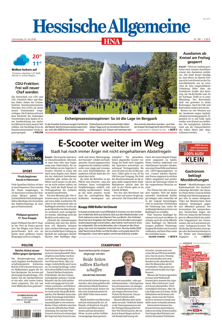 Hessische Allgemeine (Kassel-Süd) vom Donnerstag, 23.07.2026