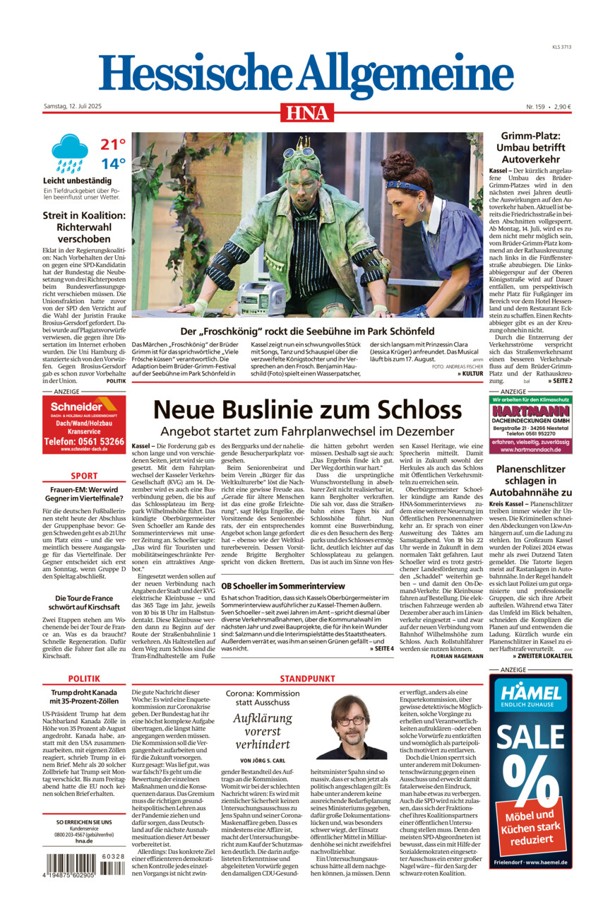 Hessische Allgemeine (Kassel-Süd) vom Samstag, 12.07.2025