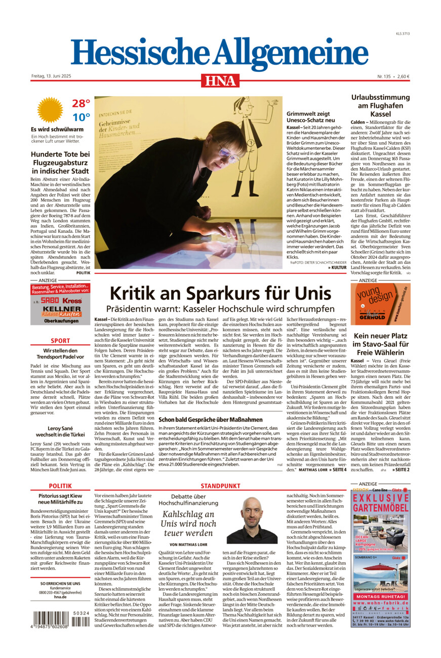 Hessische Allgemeine (Kassel-Süd) vom Freitag, 13.06.2025