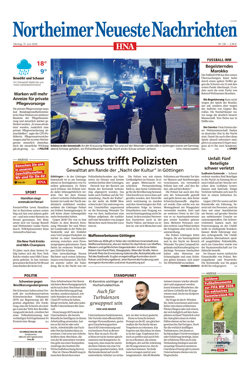 Northeimer Neueste Nachrichten vom Montag, 15.06.2026
