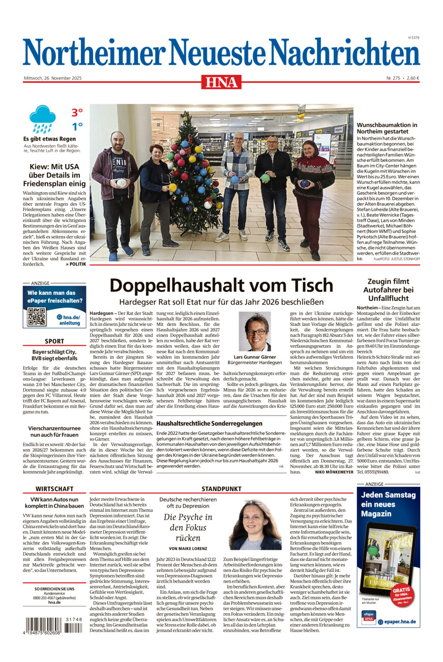 Northeimer Neueste Nachrichten vom Mittwoch, 26.11.2025