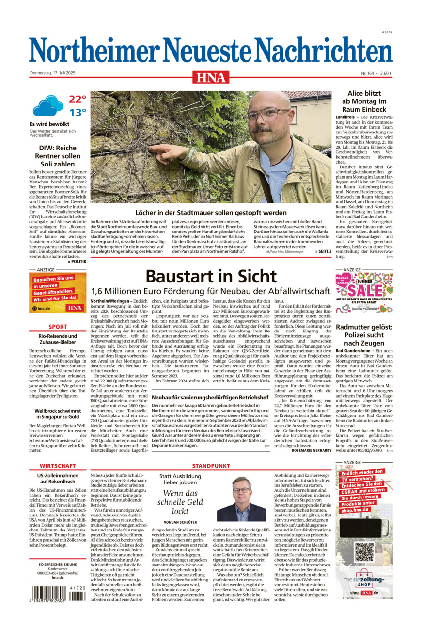Northeimer Neueste Nachrichten vom Donnerstag, 17.07.2025