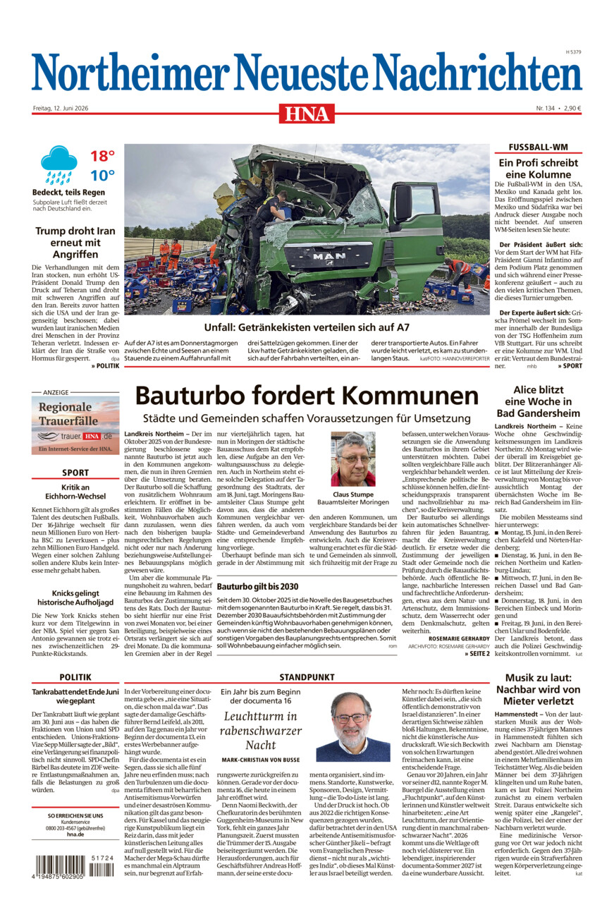 Northeimer Neueste Nachrichten vom Freitag, 12.06.2026