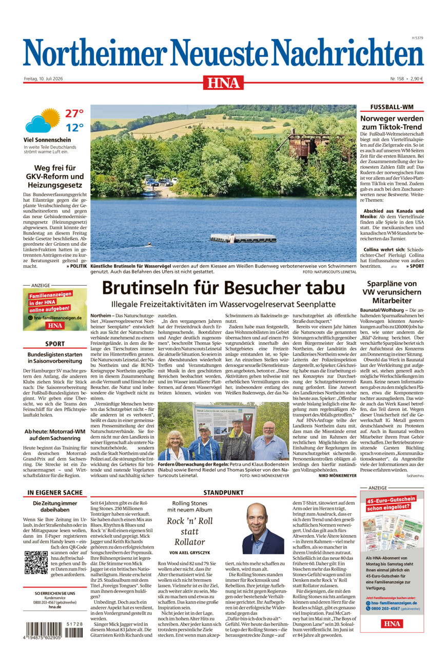 Northeimer Neueste Nachrichten vom Freitag, 10.07.2026