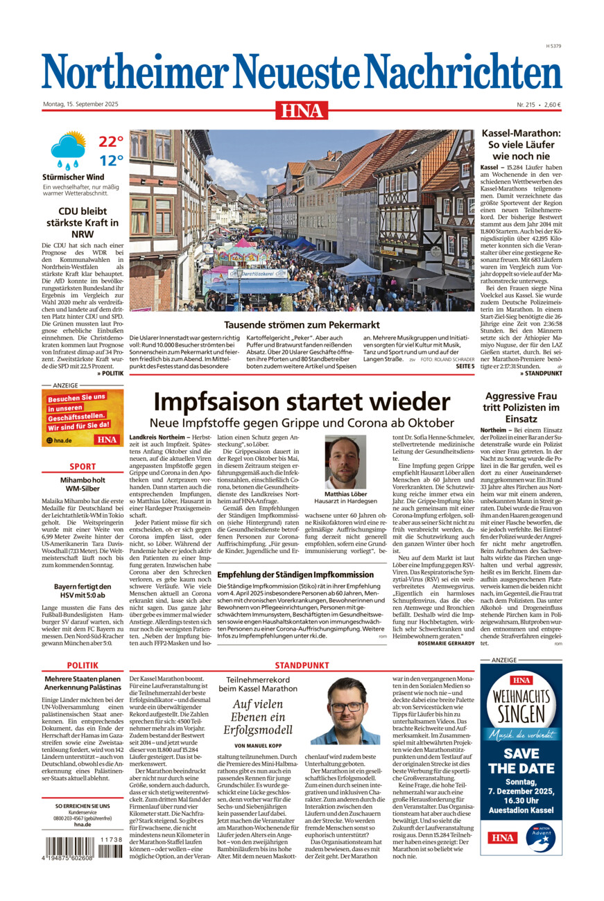 Northeimer Neueste Nachrichten vom Montag, 15.09.2025