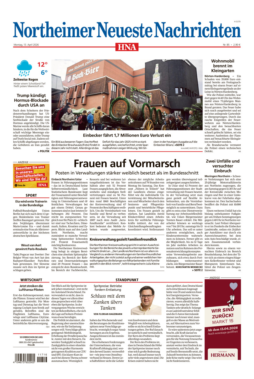 Northeimer Neueste Nachrichten vom Montag, 13.04.2026