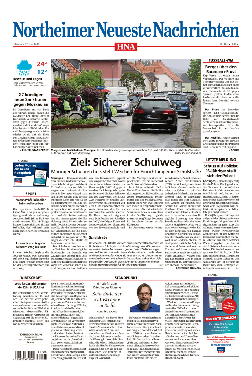 Northeimer Neueste Nachrichten vom Mittwoch, 17.06.2026