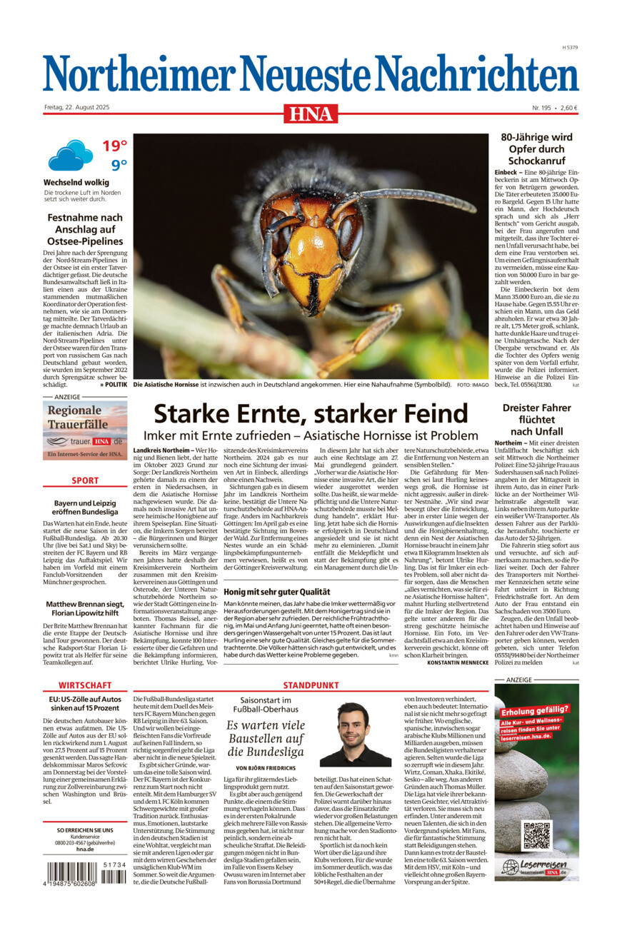 Northeimer Neueste Nachrichten vom Freitag, 22.08.2025