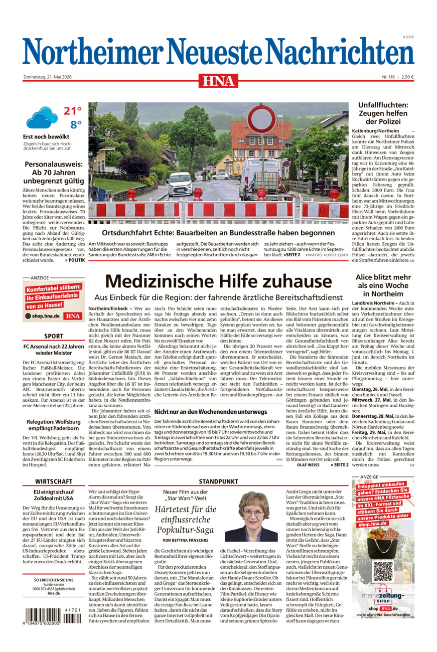Northeimer Neueste Nachrichten vom Donnerstag, 21.05.2026