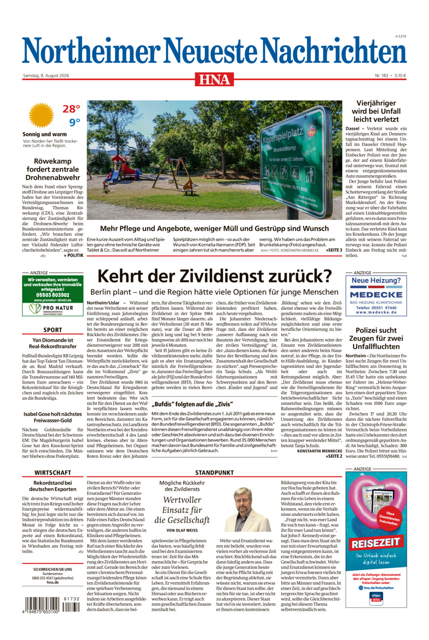 Northeimer Neueste Nachrichten vom Samstag, 08.08.2026
