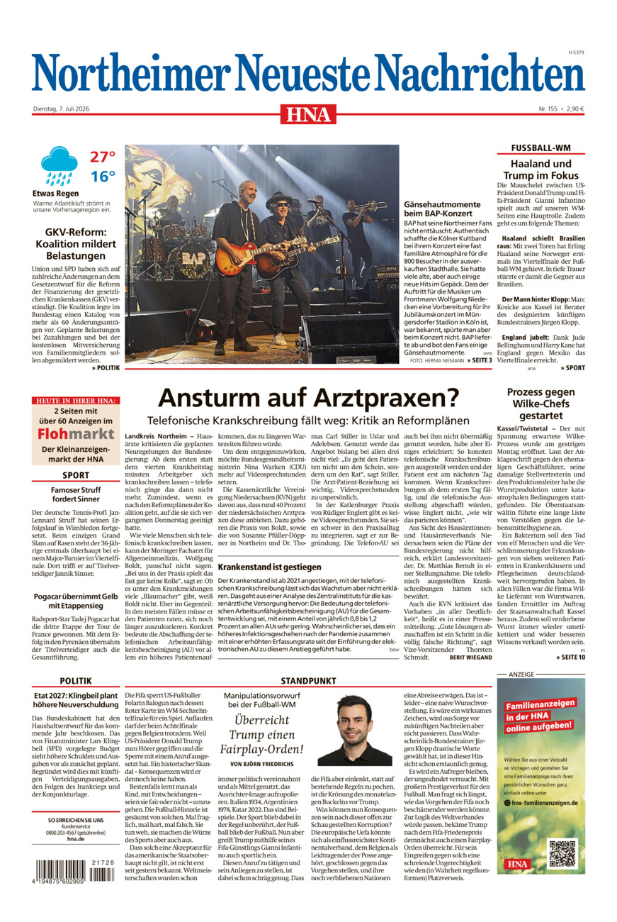 Northeimer Neueste Nachrichten vom Dienstag, 07.07.2026