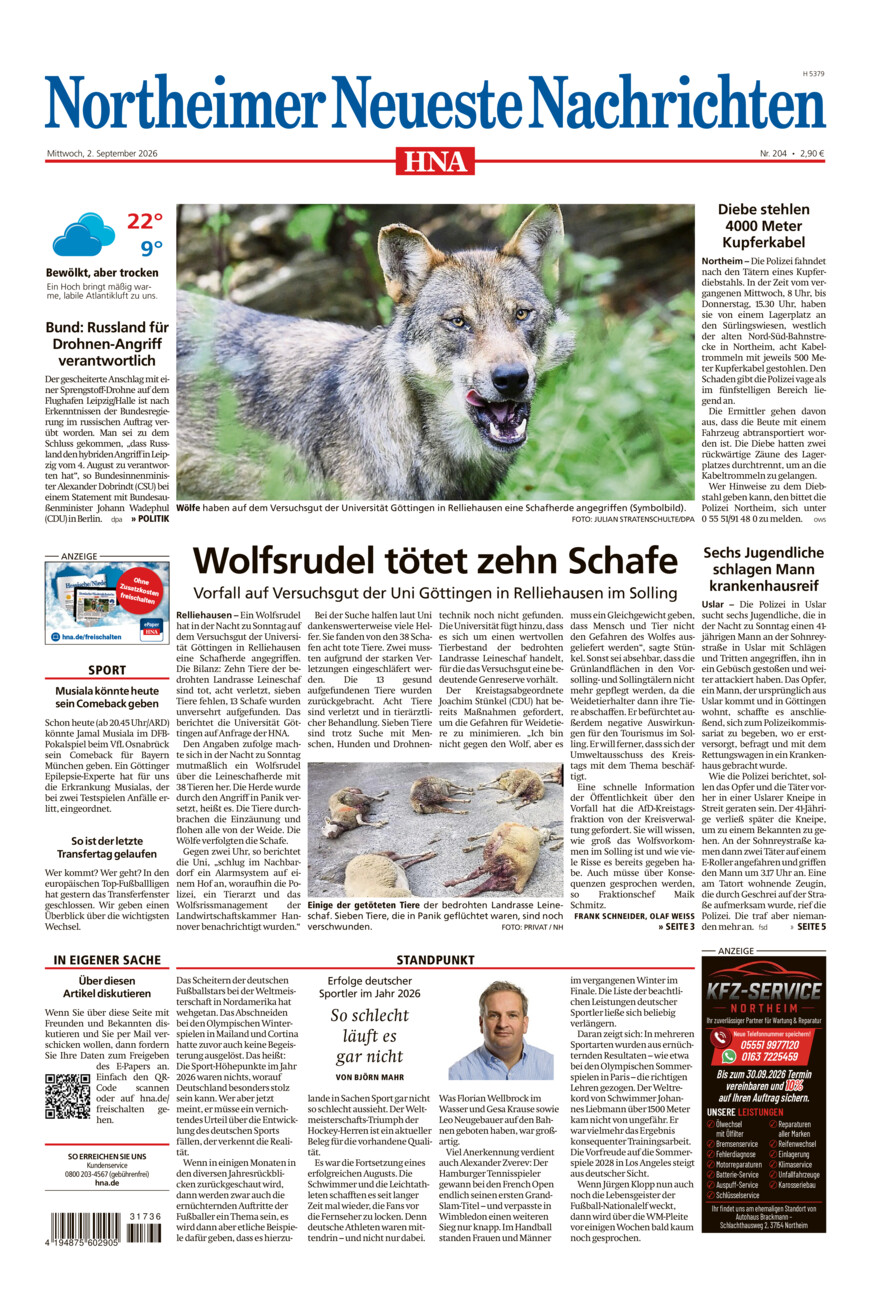 Northeimer Neueste Nachrichten vom Mittwoch, 02.09.2026