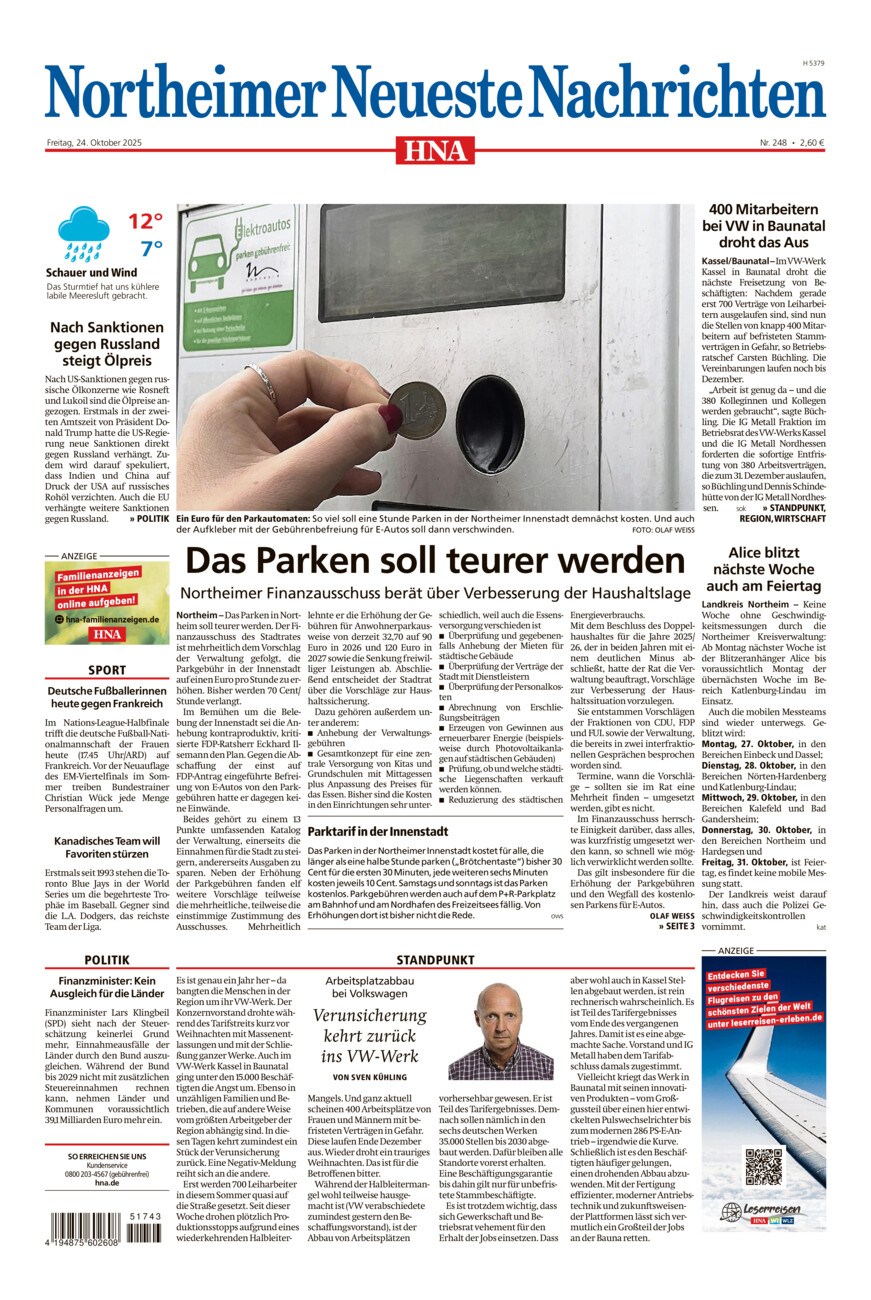 Northeimer Neueste Nachrichten vom Freitag, 24.10.2025