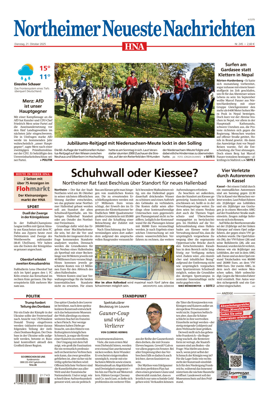 Northeimer Neueste Nachrichten vom Dienstag, 21.10.2025