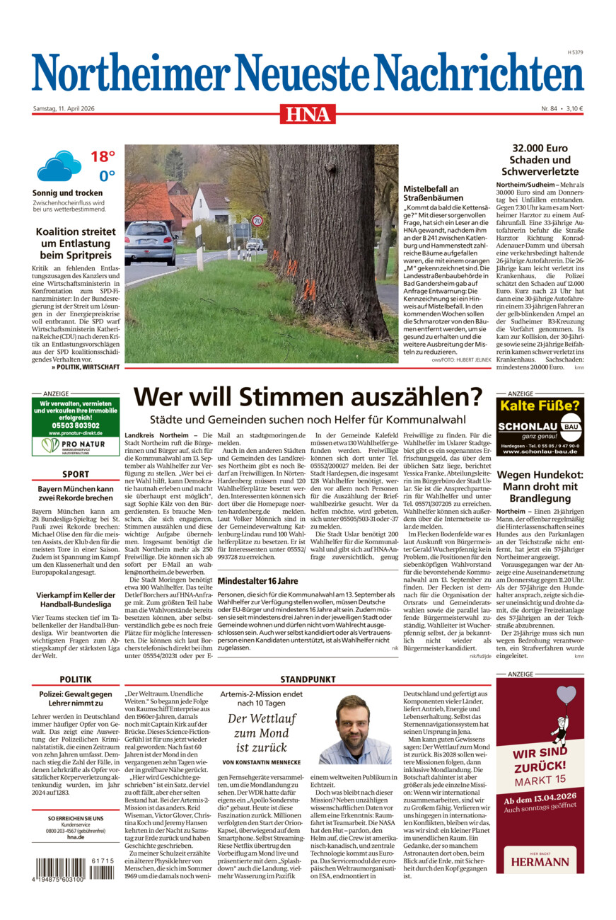 Northeimer Neueste Nachrichten vom Samstag, 11.04.2026
