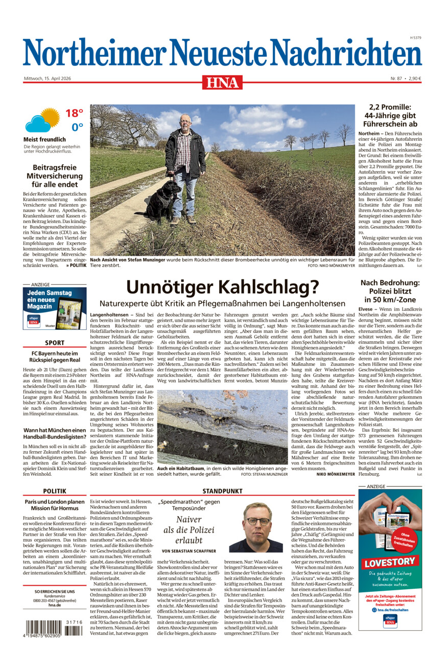 Northeimer Neueste Nachrichten vom Mittwoch, 15.04.2026