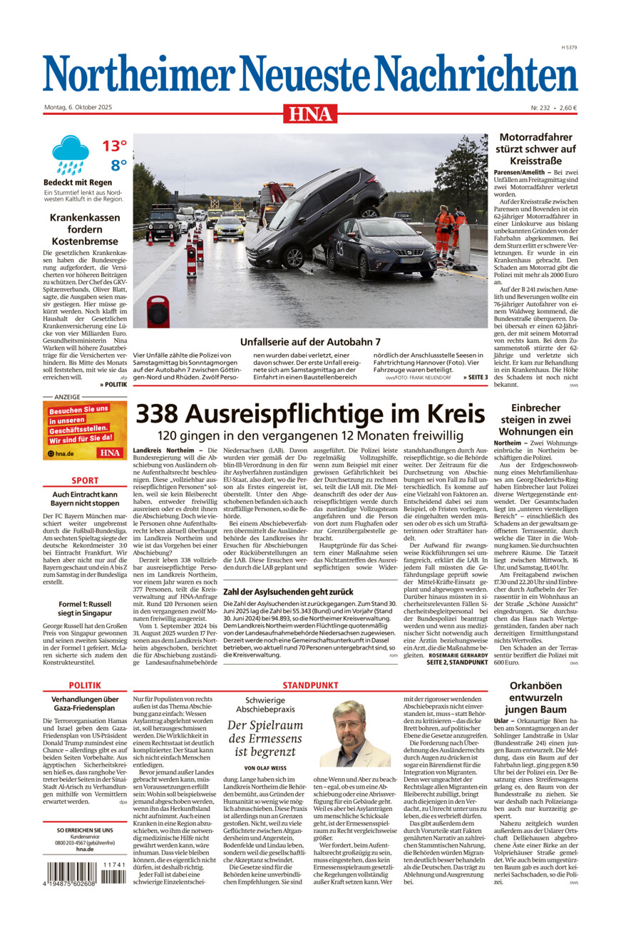 Northeimer Neueste Nachrichten vom Montag, 06.10.2025