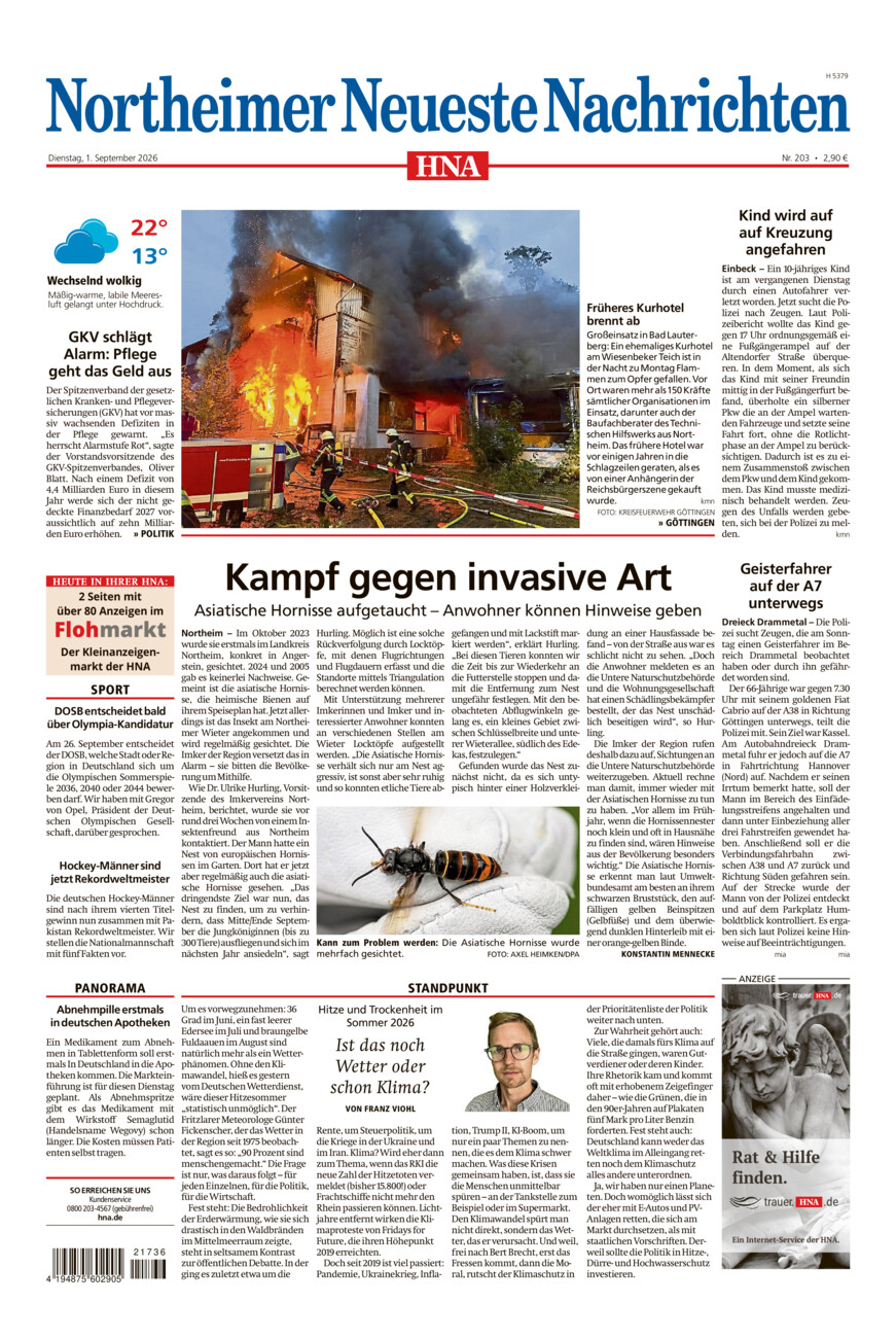 Northeimer Neueste Nachrichten vom Dienstag, 01.09.2026