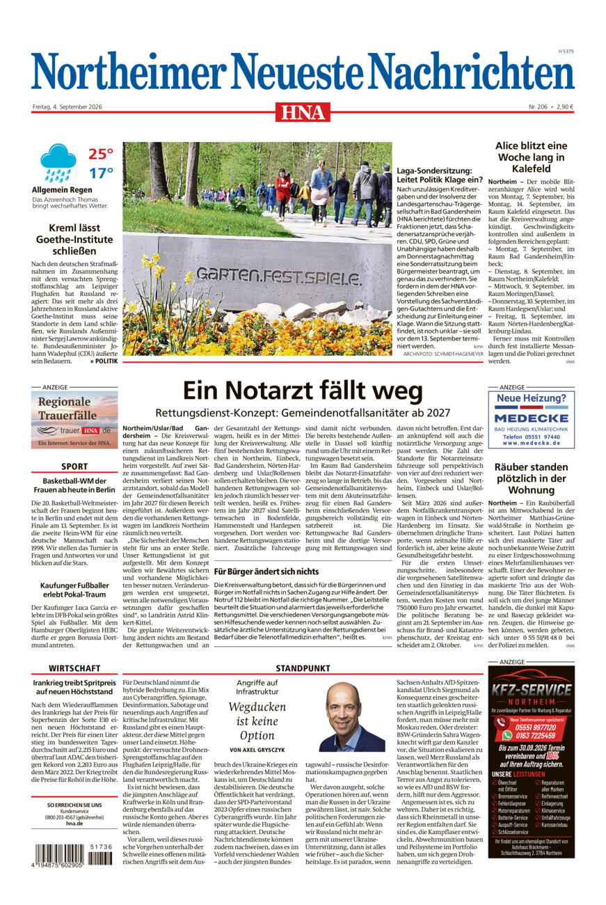 Northeimer Neueste Nachrichten vom Freitag, 04.09.2026