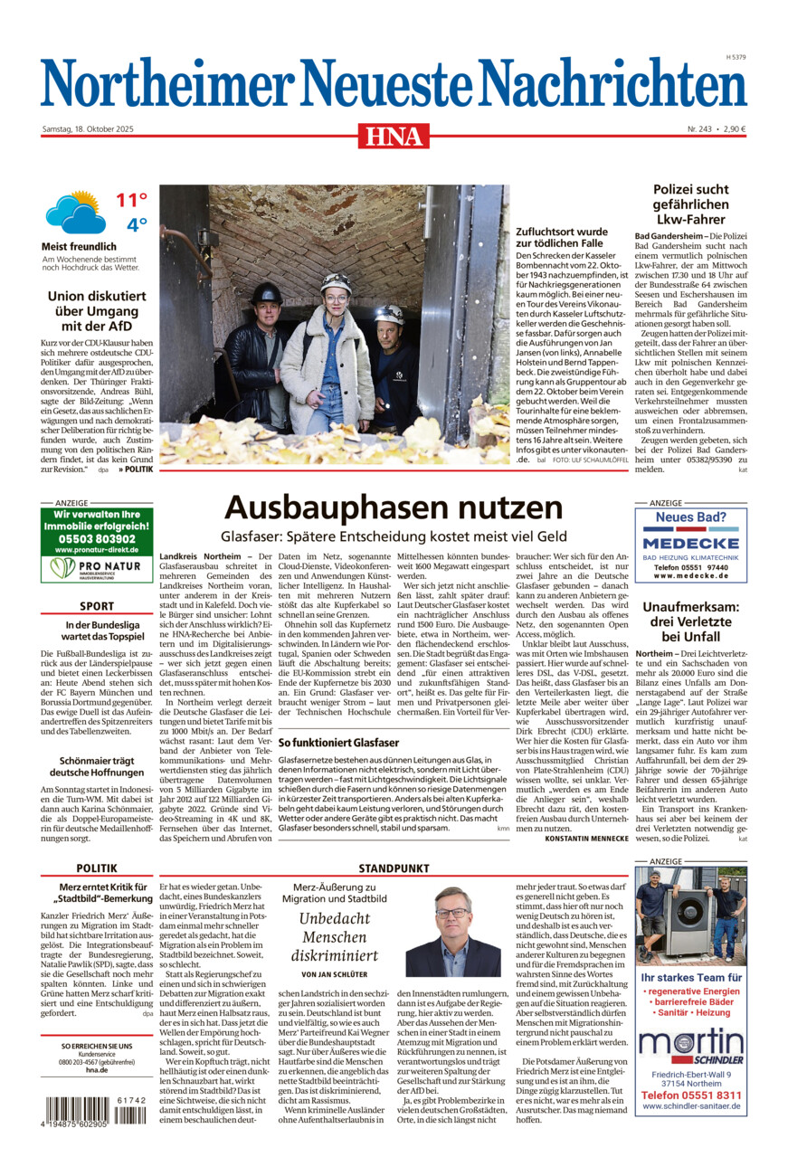 Northeimer Neueste Nachrichten vom Samstag, 18.10.2025