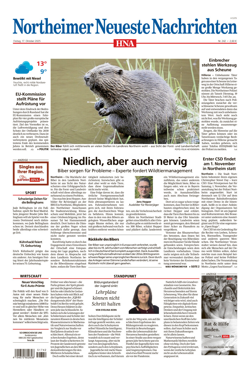 Northeimer Neueste Nachrichten vom Freitag, 17.10.2025