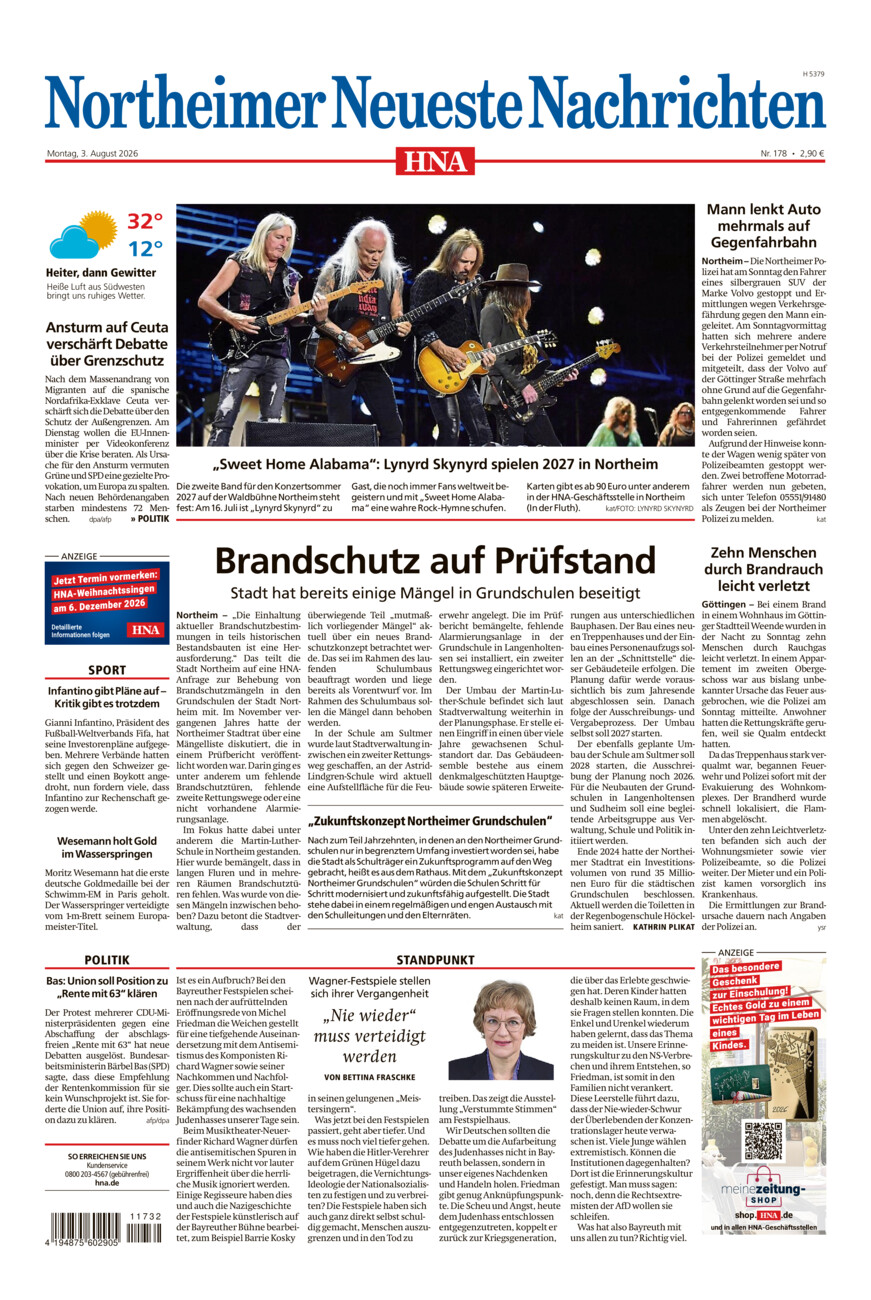 Northeimer Neueste Nachrichten vom Montag, 03.08.2026