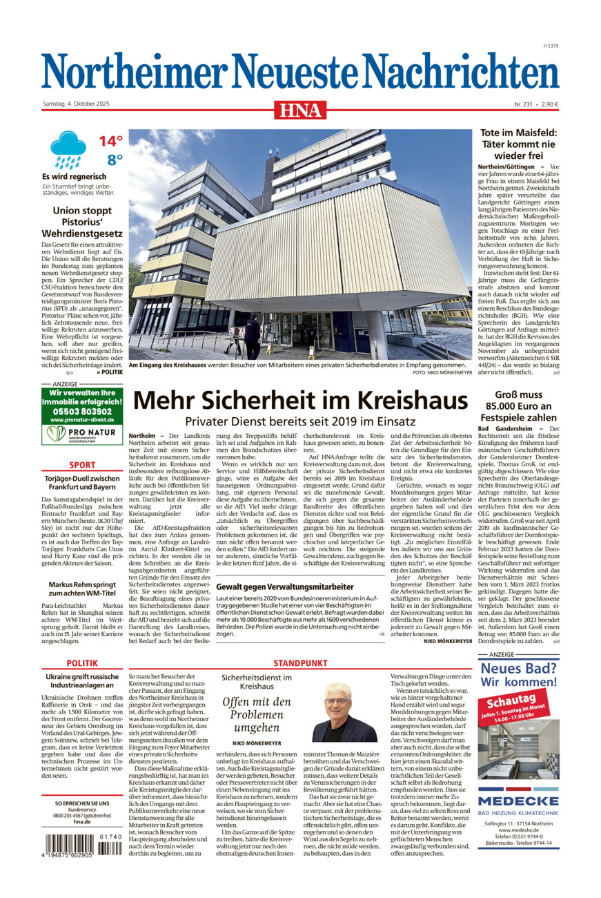 Northeimer Neueste Nachrichten vom Samstag, 04.10.2025