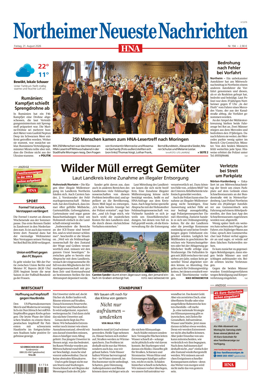 Northeimer Neueste Nachrichten vom Freitag, 21.08.2026