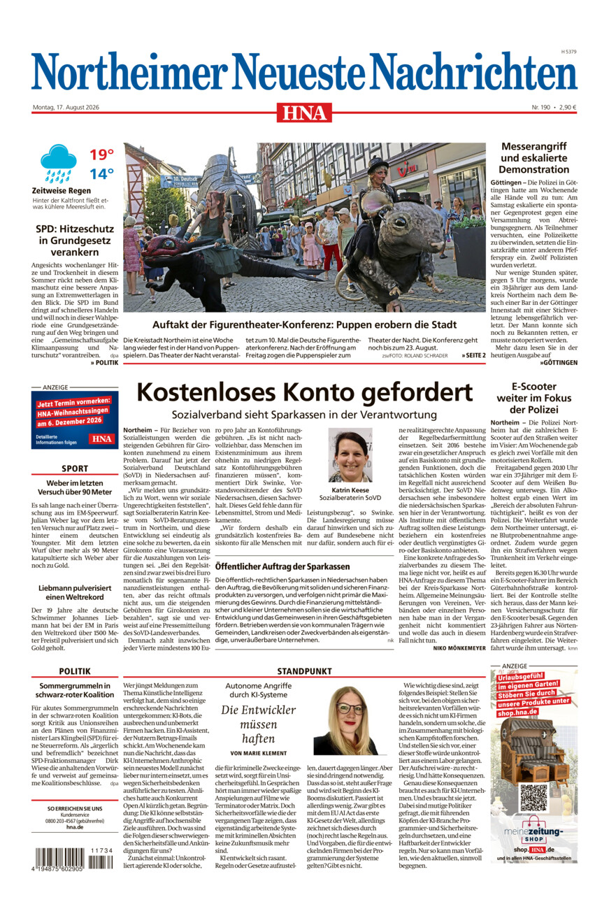 Northeimer Neueste Nachrichten vom Montag, 17.08.2026