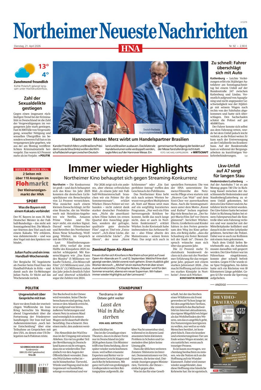 Northeimer Neueste Nachrichten vom Dienstag, 21.04.2026