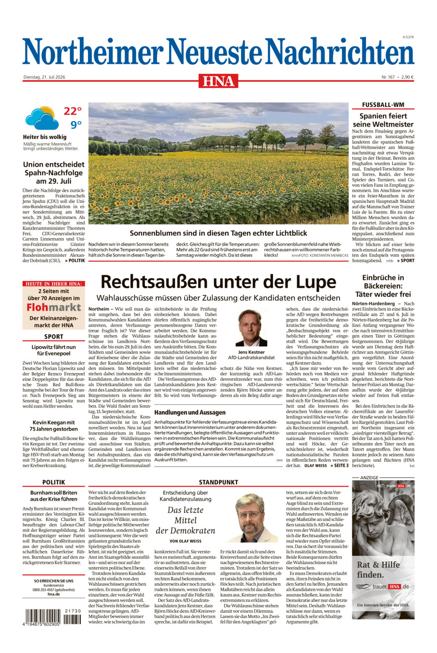 Northeimer Neueste Nachrichten vom Dienstag, 21.07.2026