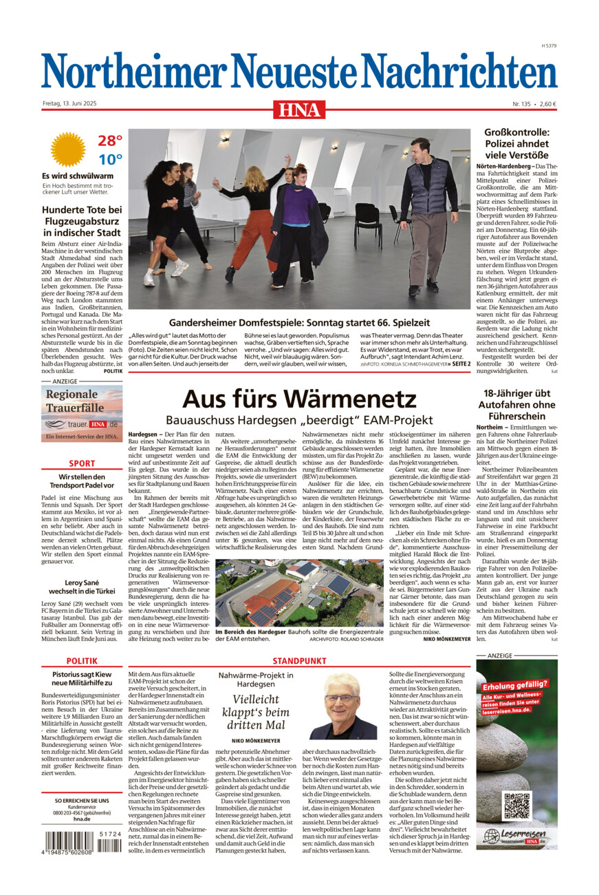Northeimer Neueste Nachrichten vom Freitag, 13.06.2025