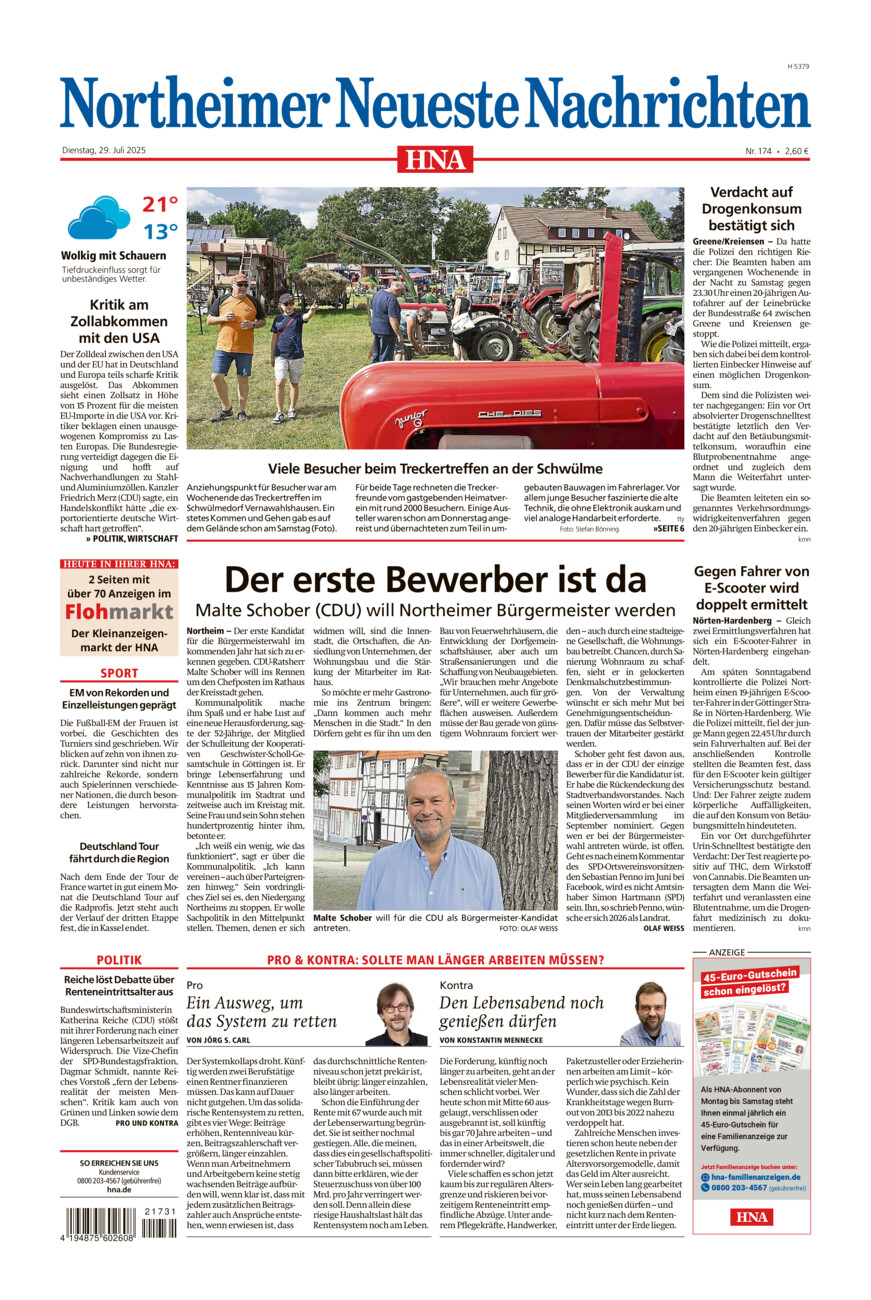 Northeimer Neueste Nachrichten vom Dienstag, 29.07.2025