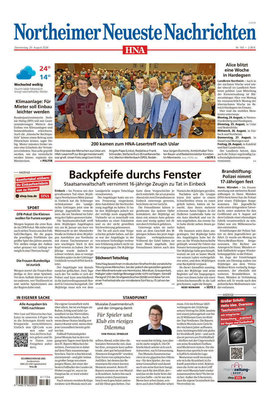 Northeimer Neueste Nachrichten vom Donnerstag, 20.08.2026