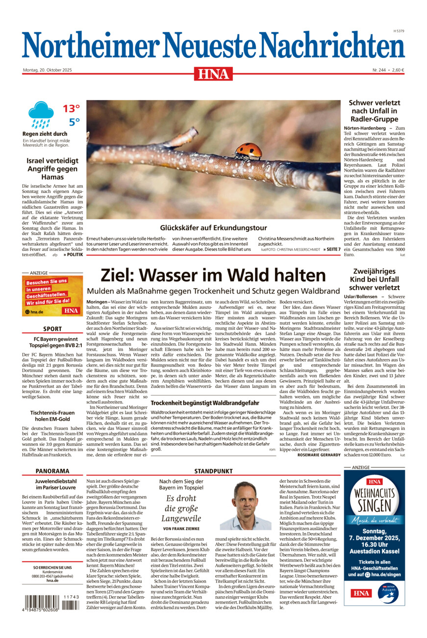 Northeimer Neueste Nachrichten vom Montag, 20.10.2025